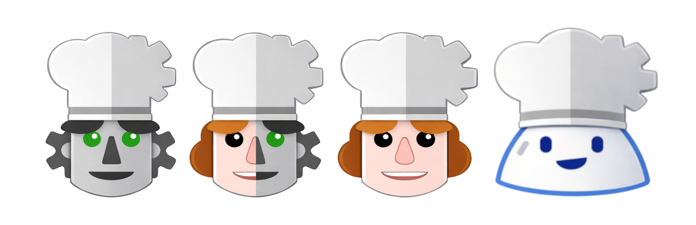 Three CyberChefs and Zapbot with a chefs hat