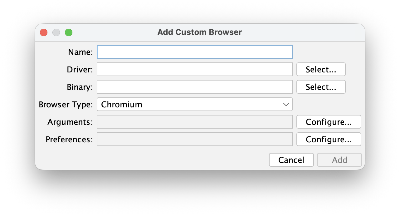 Add Browser screen